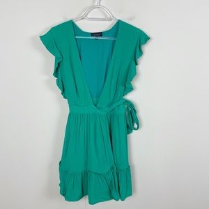 Majorelle x Revolve Misty V-Neck Ruffle Hem Wrap Dress Kelly Green Size Small